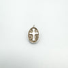Full view of sterling silver Christian cross pendant in textured oval setting