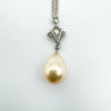 Close-up of vintage pearl drop pendant with marcasite in sterling silver