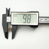 Digital caliper measuring diameter of vintage amethyst pendant at 9.8mm