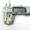 Sterling silver oval pendant necklace with blue, pink and yellow inlay, shown measuring 17.00mm on calipers.