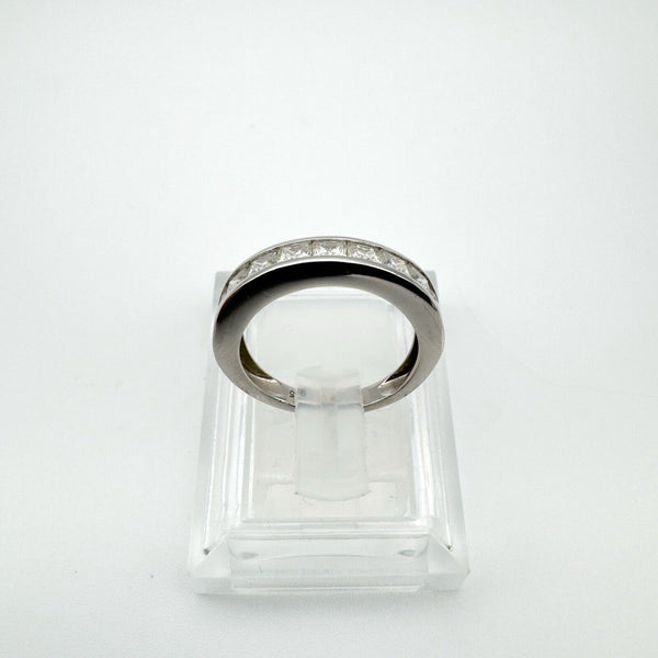 0.90ct Moissanite princess-cut half hoop band in sterling silver 925 front side view
