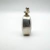 Back view of chunky vintage silver perfume bottle pendant showing curved sides