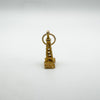 Right profile of gold tower charm showing curved base and hoop