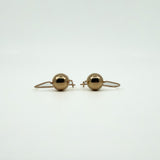 Front view of 9ct rose gold ball drop earrings with hook wire fittings for pierced ears