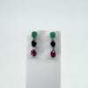 Full front display of gemstone earrings on upright stand