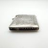 Side angle of antique Vesta Case showing striker teeth and hallmarked silver body