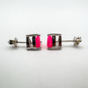 Side view showing double gallery setting on pink fire opal stud earrings