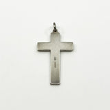 Reverse of the sterling silver cross pendant showing the maker and hallmark area.
