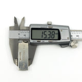 Sterling silver ingot pendant measured with calipers at approximately 15.3mm wide.