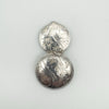 Round silver locket pendant displayed open with mirror and engraved lid