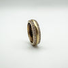 Upright view of double row full eternity ring with gold overlay