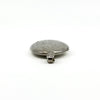 Low side view of the sterling silver engraved oval locket showing the rounded edge