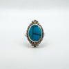 Vintage sterling silver navette ring with oval turquoise and marcasite setting