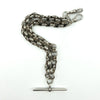 Antique sterling silver Albert chain with T-bar and double dog clips, chunky fancy link, approx. 15.5 inches.