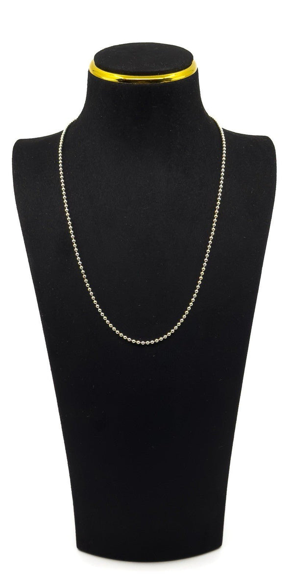 19.5 inch sterling silver beaded ball chain necklace shown worn on a black display bust.