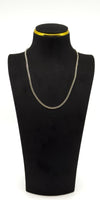 Sterling silver 18 inch flat curb chain shown on a display bust for fit and drop.