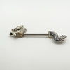 Angled view of dragon barbell showing full sculptural shape and detail