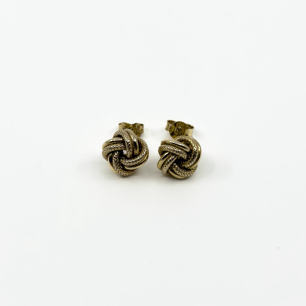 Vintage 9ct gold knot stud earrings with textured intertwined knot detail