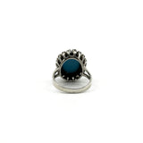 Back view of the sterling silver turquoise and diamond halo ring setting