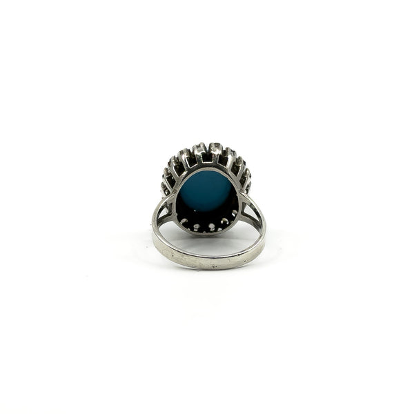 Back view of the sterling silver turquoise and diamond halo ring setting