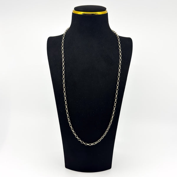 Vintage sterling silver belcher chain necklace shown at full 26 inch length on a black display bust