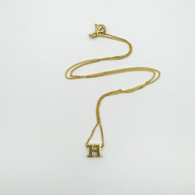 New vermeil gold initial H pendant on 15 inch sterling silver curb chain