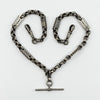 Antique Victorian sterling silver Albert chain with faceted links, pierced star bars, T bar and two dog clips