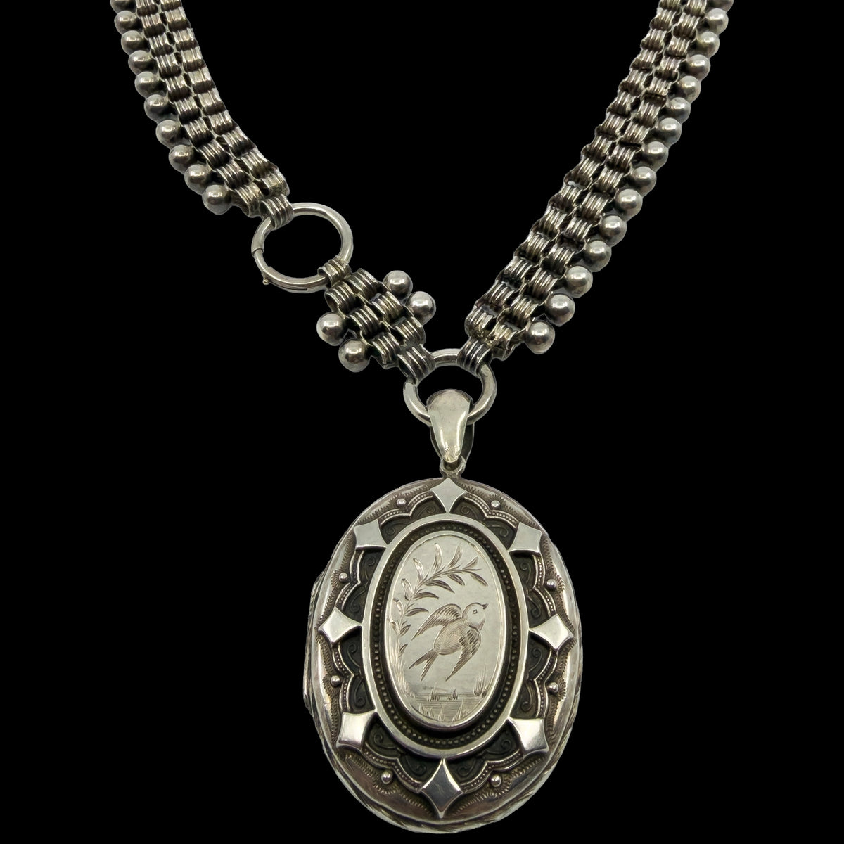 Victorian sterling silver bookchain necklace with engraved locket from Ps Its Vintage