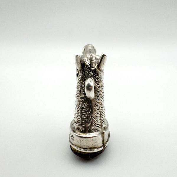 Rear view of antique sterling silver horse head pendant, Victorian era Birmingham 1876