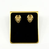 Pair of vintage 9ct gold half hoop earrings with five curved strands in polished and mesh-textured finishes.