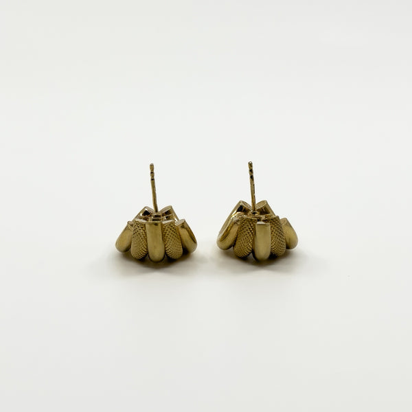 Rear profile of vintage 9ct gold half hoop earrings showing the posts and mixed-texture five-strand design.