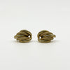 Front view of vintage 9ct gold half hoop earrings showing three polished and two mesh-textured curved strands.