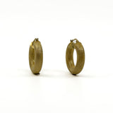 Side view of vintage 9ct gold mesh hoop earrings showing rounded profile