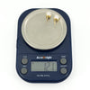 Pair of vintage 9ct gold cultured pearl stud earrings shown on digital scales weighing approximately 1.21g.