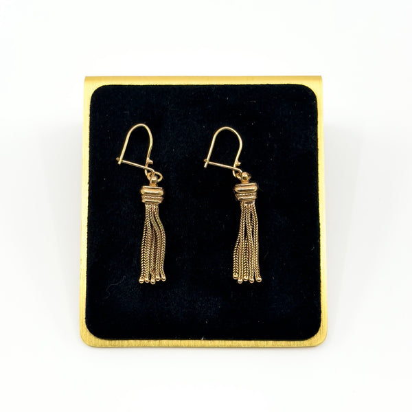 Pair of vintage 9ct rose gold Albertina tassel drop earrings with articulated tassels and Euroball hook wires.