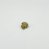 Angled view of vintage 9ct gold lucky bean charm pendant showing its curved hollow form and gold hoop.