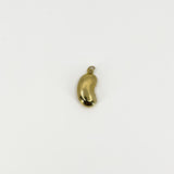 Front view of vintage 9ct gold lucky bean charm pendant with polished kidney bean shape and suspension hoop.