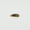 Profile view of vintage 9ct gold lucky bean charm pendant showing the depth and curved kidney bean shape.