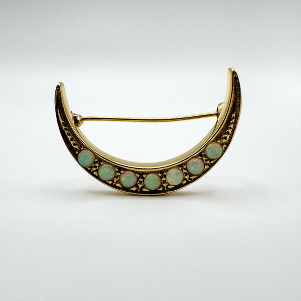 Vintage Antique 9ct Gold Opal Crescent Moon Brooch Heavy 4.2g (conversion ?)
