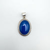 Vintage 15ct blue chalcedony pendant in sterling silver with rope bezel