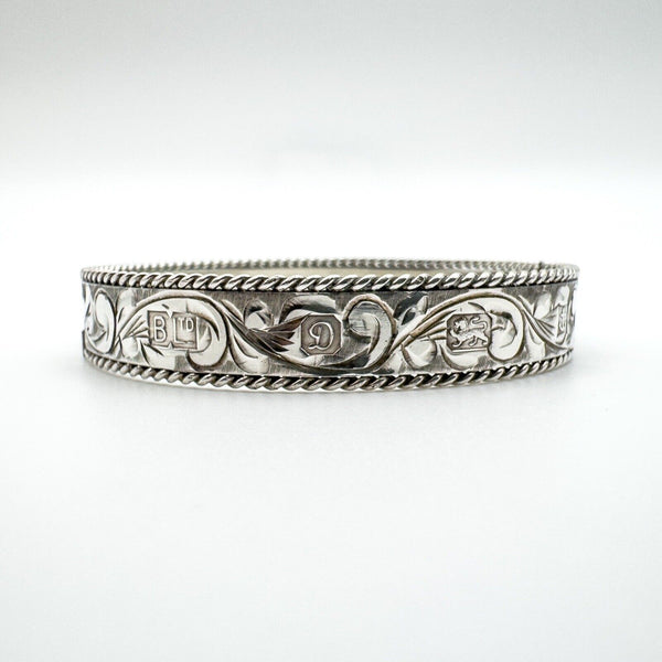 Vintage Engraved Foliate Bangle in Sterling Silver 925 (Birm 1978)