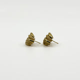 Angled view of vintage 9ct gold half hoop earrings showing the chunky curved mesh and polished strands.
