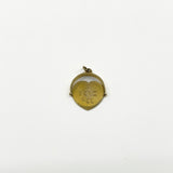 Front view of vintage 9ct gold I Love You spinning fob pendant with heart shaped centre disc