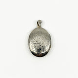Vintage sterling silver oval engraved photo locket with polished bail and foliate detail