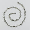 Vintage sterling silver open heart link necklace with spring clasp, shown in full flat layout