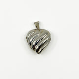 Vintage sterling silver puffy heart photo locket pendant with ridged polished front.