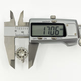 Vintage platinum diamond cluster ring with cluster measuring approximately 17.06mm across with digital calipers.