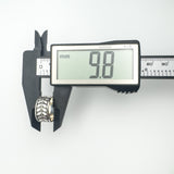 Measuring width of engraved sterling silver ring at 9.8mm