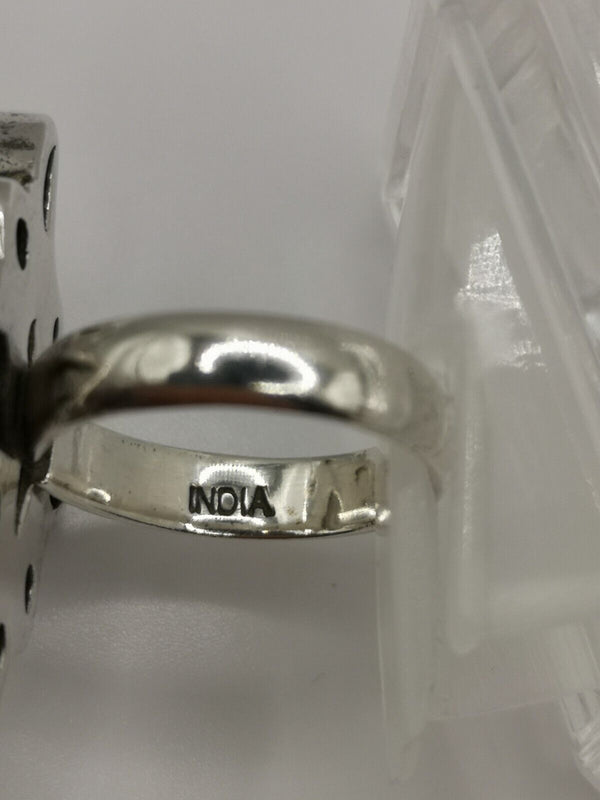 2.5ct Moonstone Ring Close-Up of 'India' Stamp on Band