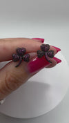 New Oxidised Sterling Silver Ruby Floral Leaf Stud Earrings
